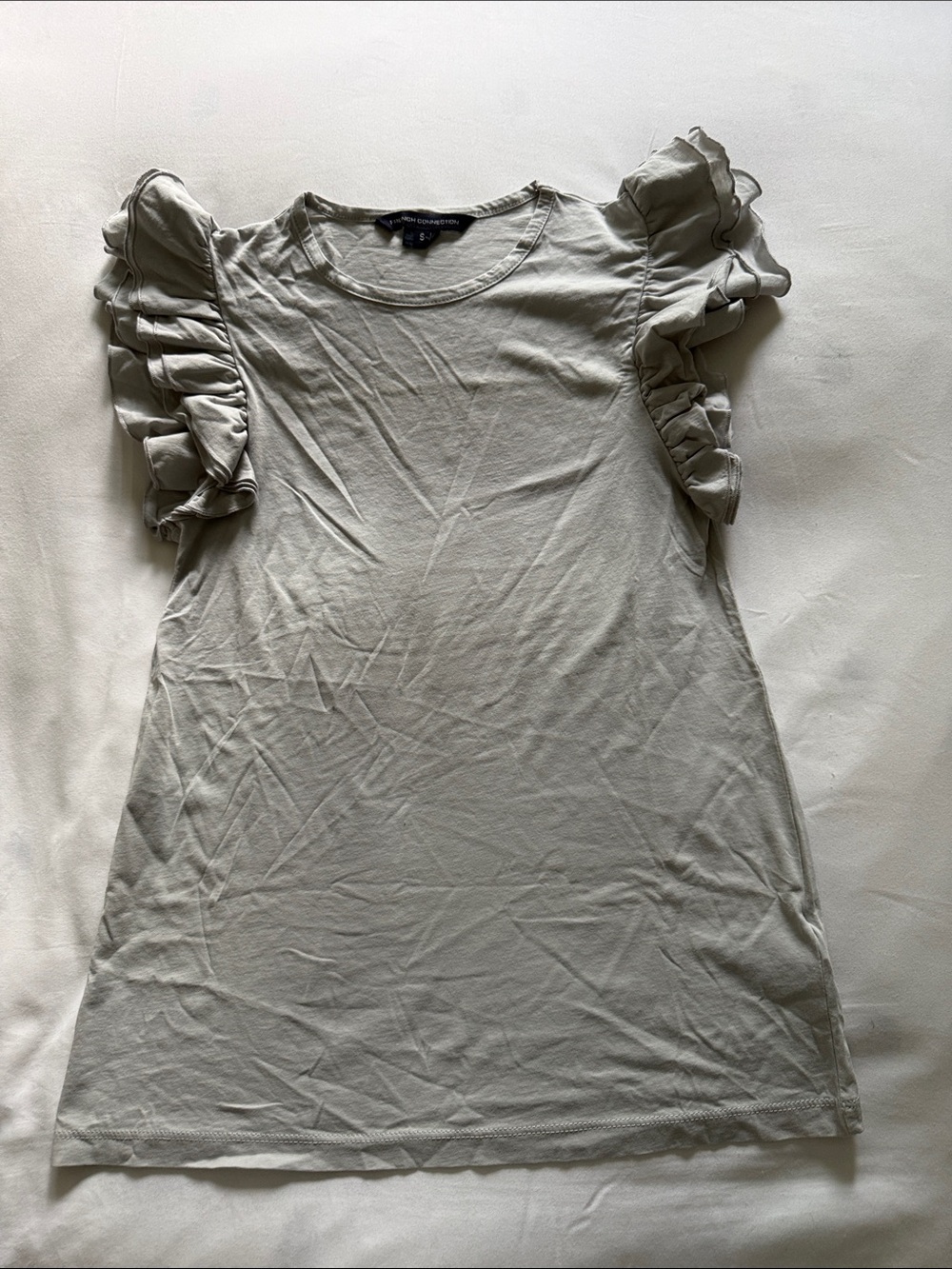 French Connection Sage Grey Ruffle Sleeve Short Sleeve Tee